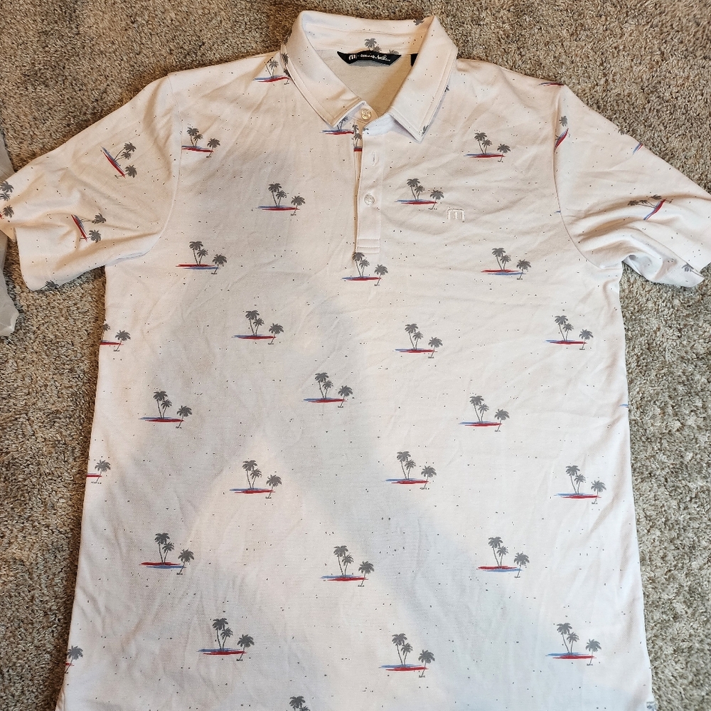 Travis Mathew White Polo with Palm Tree Print